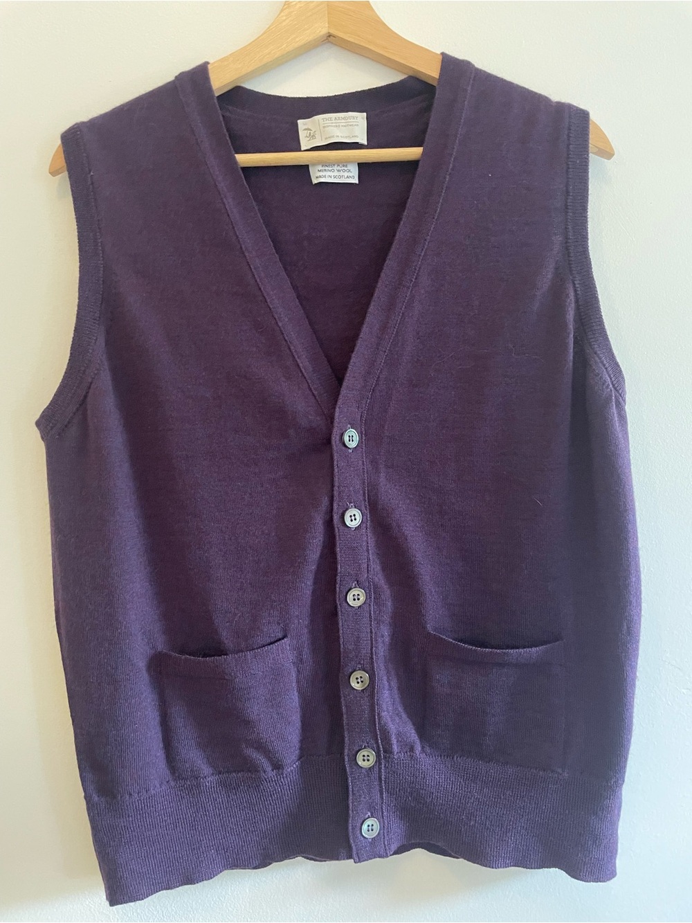 The Armoury 100% Merino Wool Men's Purple Sleeveless Cardigan Made in Scotland